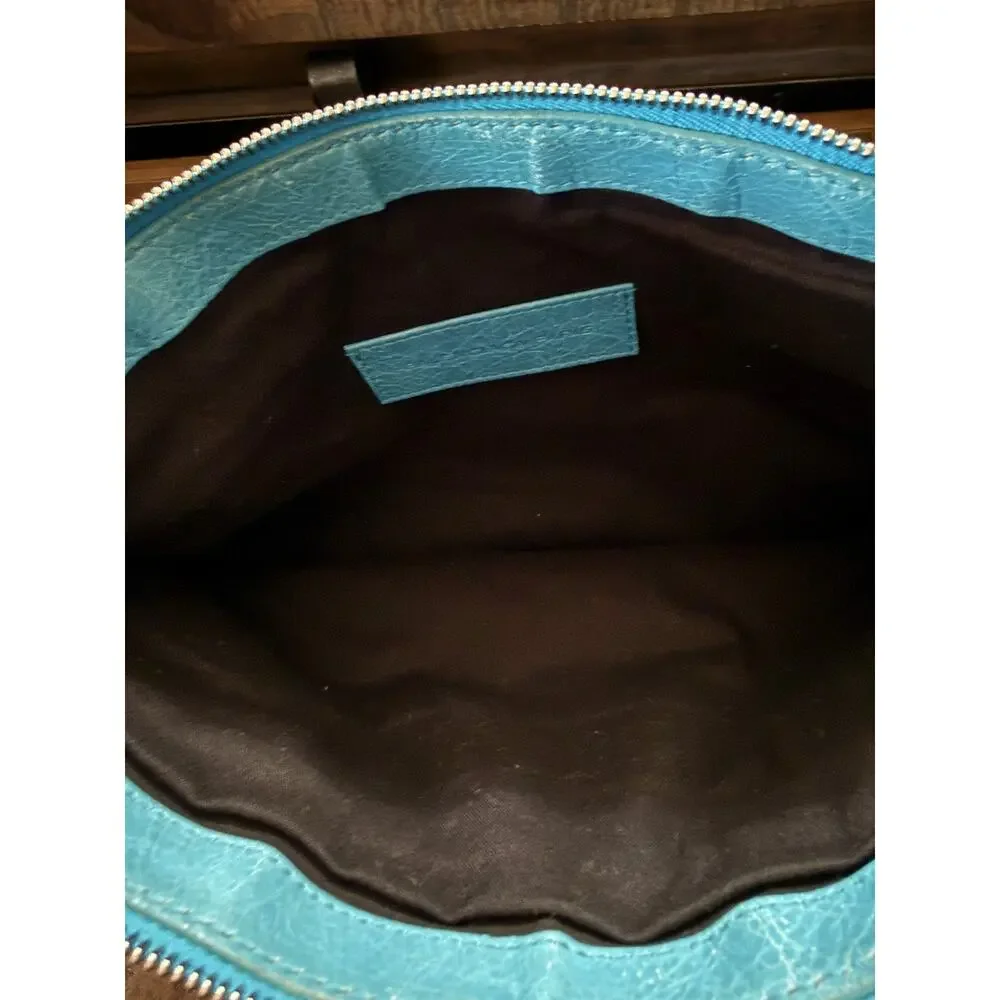 Balenciaga Clutch Bag Women's Large Turquoise Leather Wristlet Zip W/COA NEW - Picture 5 of 9